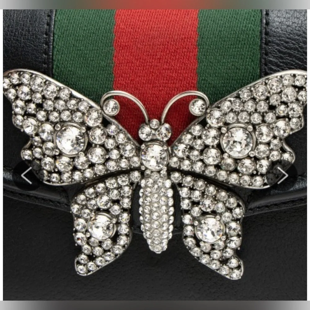 Gucci Leather Crystal Butterfly Linea Totem sherry line Crossbody & dust bag box - Picture 2 of 14